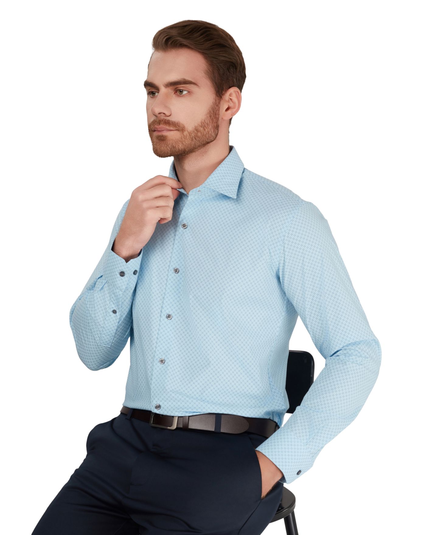 Мужская рубашка Alfani Geometric Print Slim-Fit Dress Shirt, цвет: Синий — фото 8