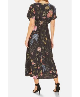 Women's Short Sleeve V-Neck Ruched Midi Dress