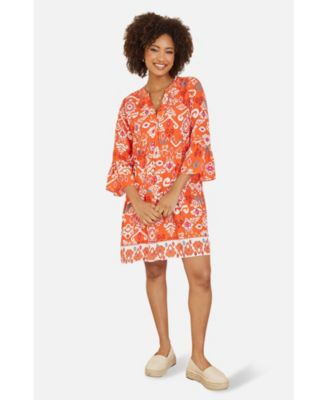 Women's Ikat Print 3/4 Sleeve Tunic Dress