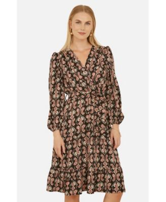 Women's Ikat Long Sleeve Skater Midi Dress