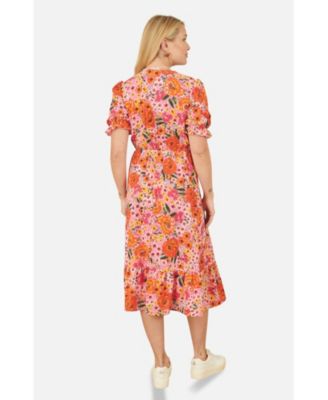 Women's Short Sleeve V-Neck Printed Midi Dress