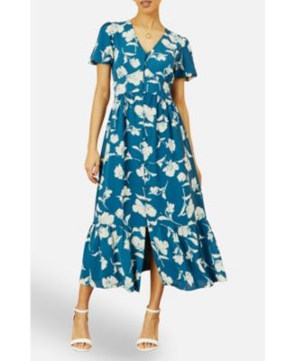 Women's Floral Button Down Floral Midi Dress