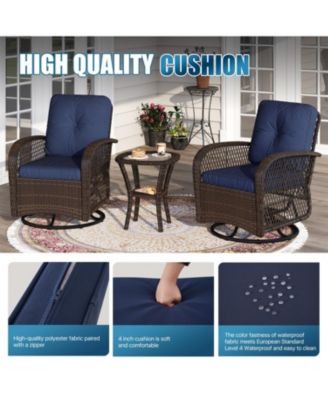 Indoor Swivel Glider Chair 3 Piece Set Wicker Rattan Living Room Furniture with Glass Top Side Table