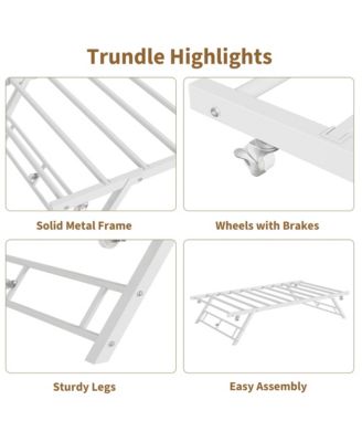 Pop Up Trundle Bed Frame with Metal Slats, Locking Casters and Folding Legs