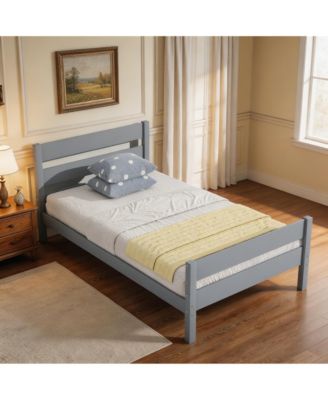 Rubber Wood Platform Bed Frame with Headboard and Footboard, Space-Saving Design