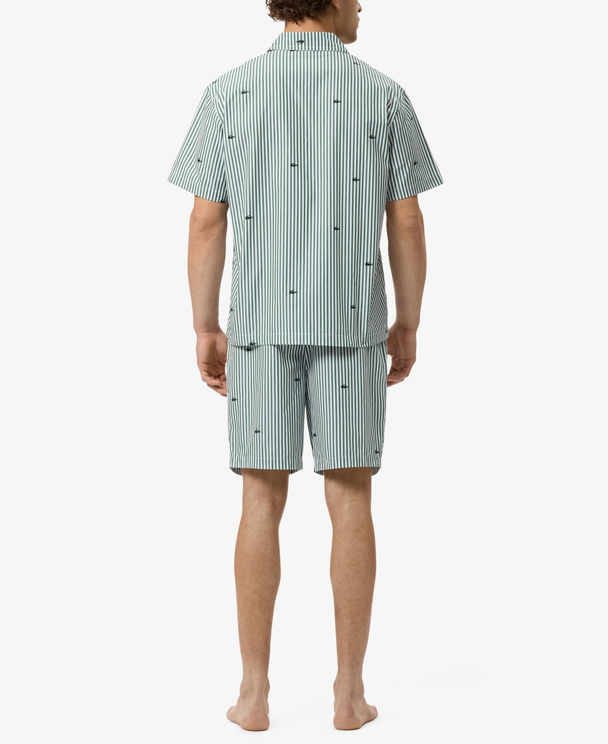 Lacoste Men's Striped Short-Sleeve Shirt and Pajama Shorts, 2-Piece Set
