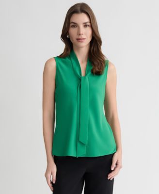 Women's Solid Sleeveless Tie-Neck Blouse, Regular & Petite