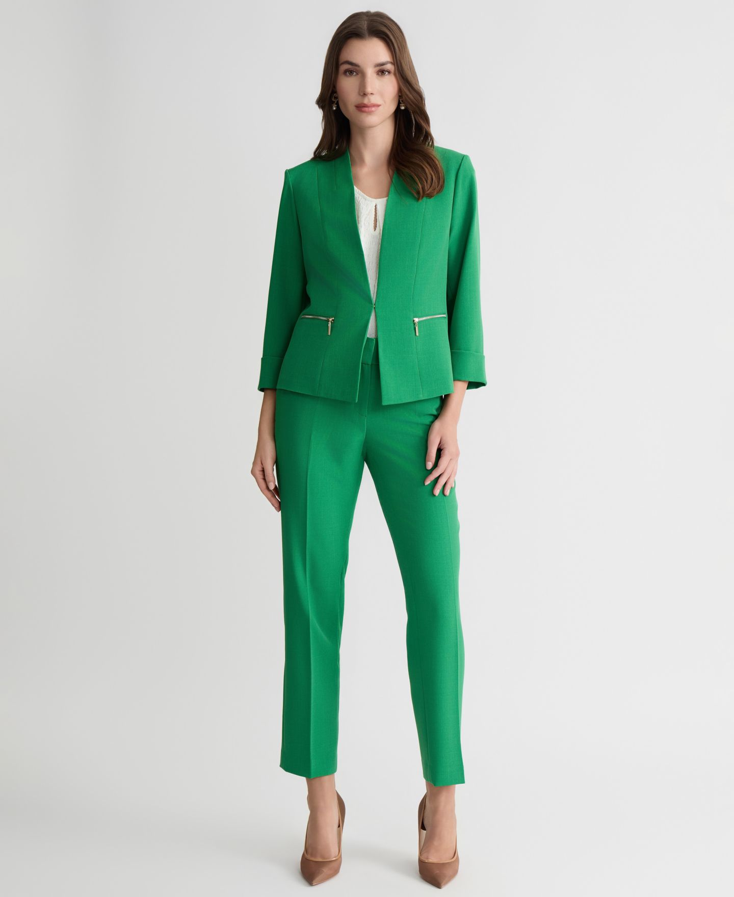 Женский пиджак Kasper Petite Zip-Pocket 3/4-Sleeve Blazer, цвет: Зелёный — фото 2