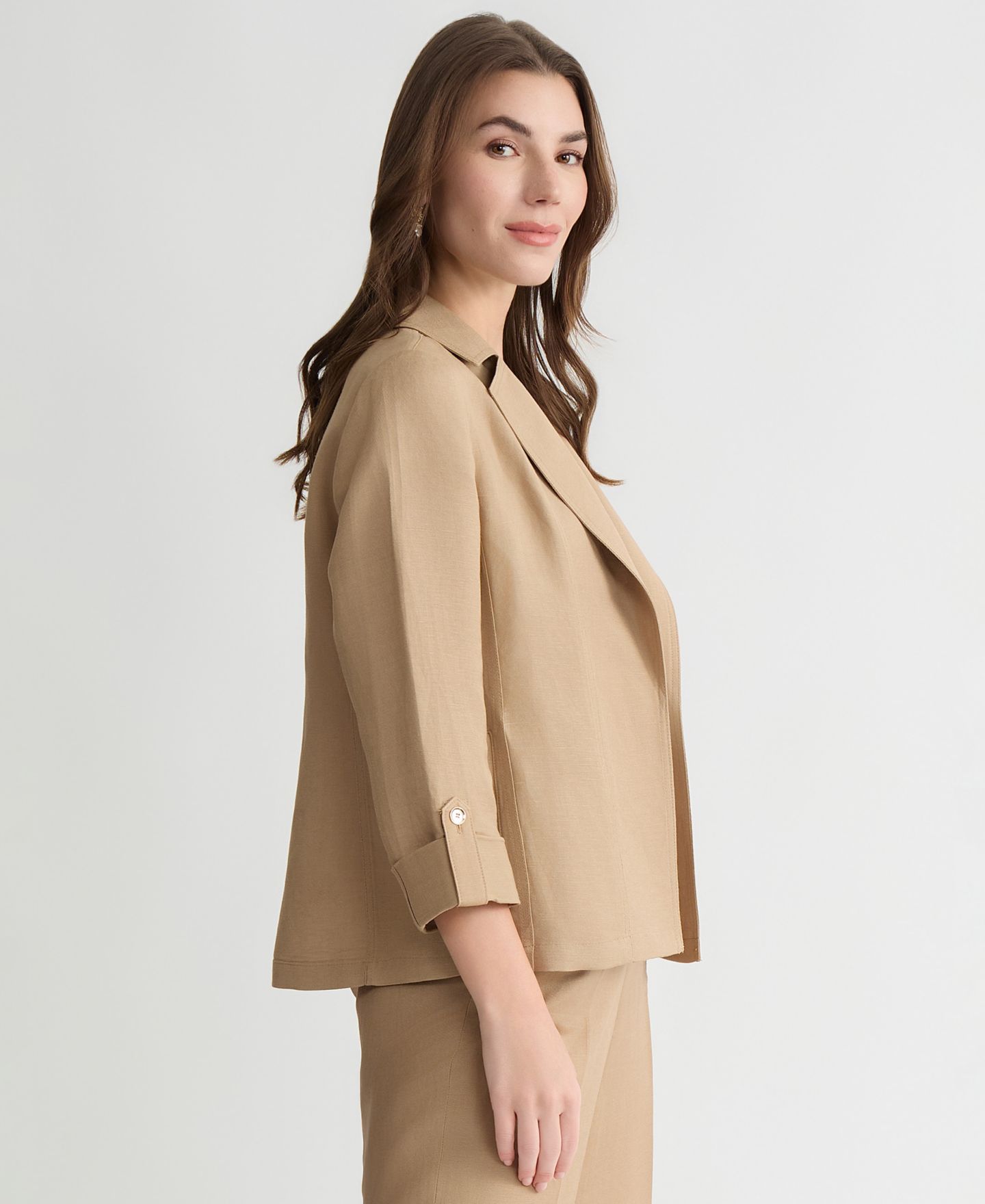 Женский пиджак Kasper Linen Blend Open-Front Cuffed Blazer, Regular & Petite — фото 3