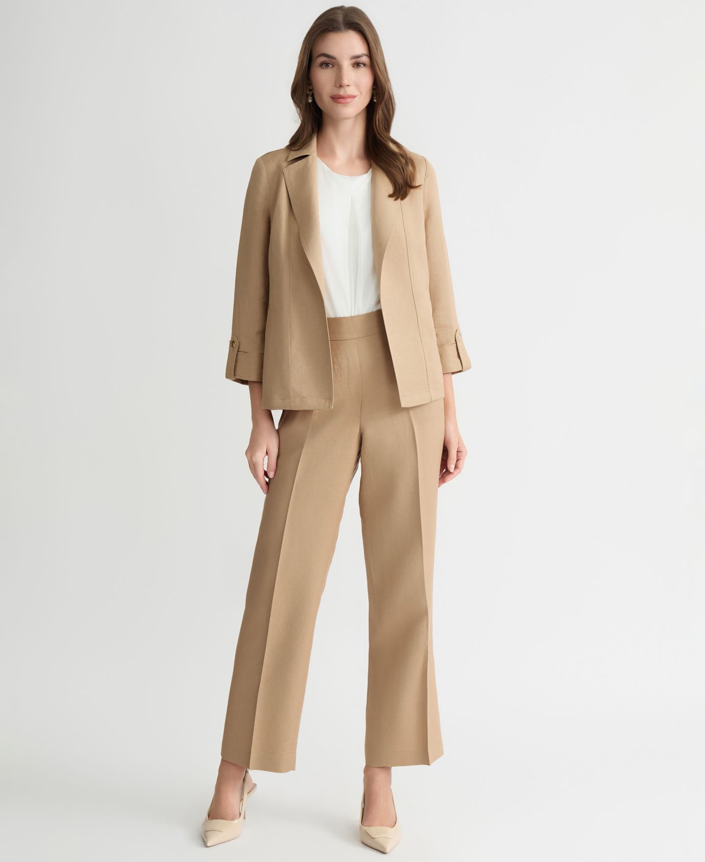 Женский пиджак Kasper Linen Blend Open-Front Cuffed Blazer, Regular & Petite — фото 2