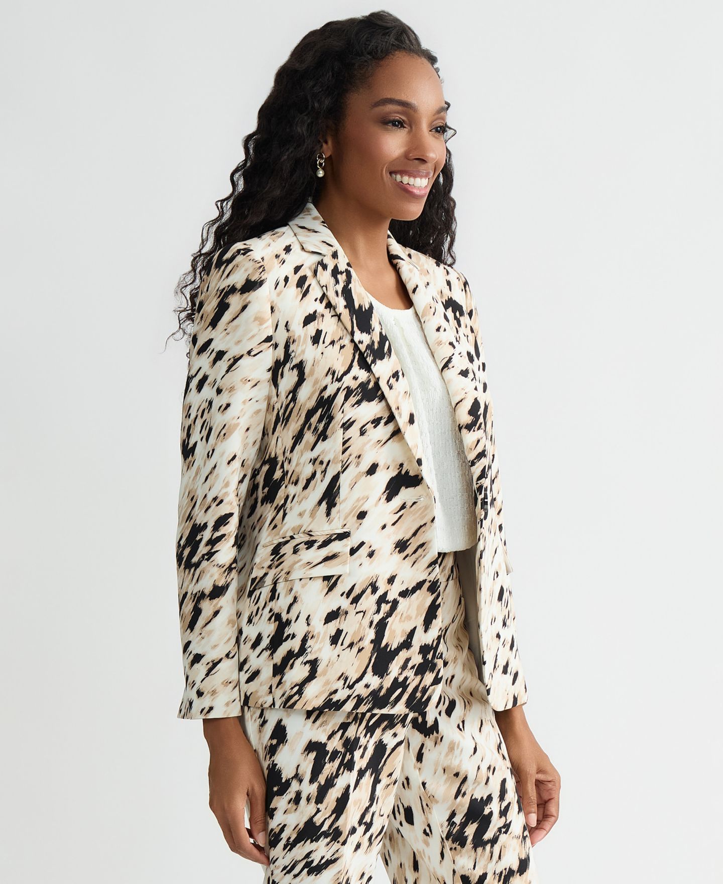 Женский пиджак Kasper Animal-Print One-Button Blazer, цвет: Разноцветный — фото 4