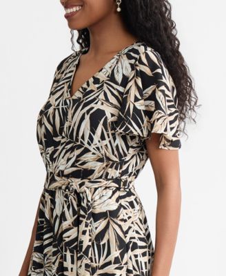 Women's V-Neck Flutter-Sleeve Midi Dress