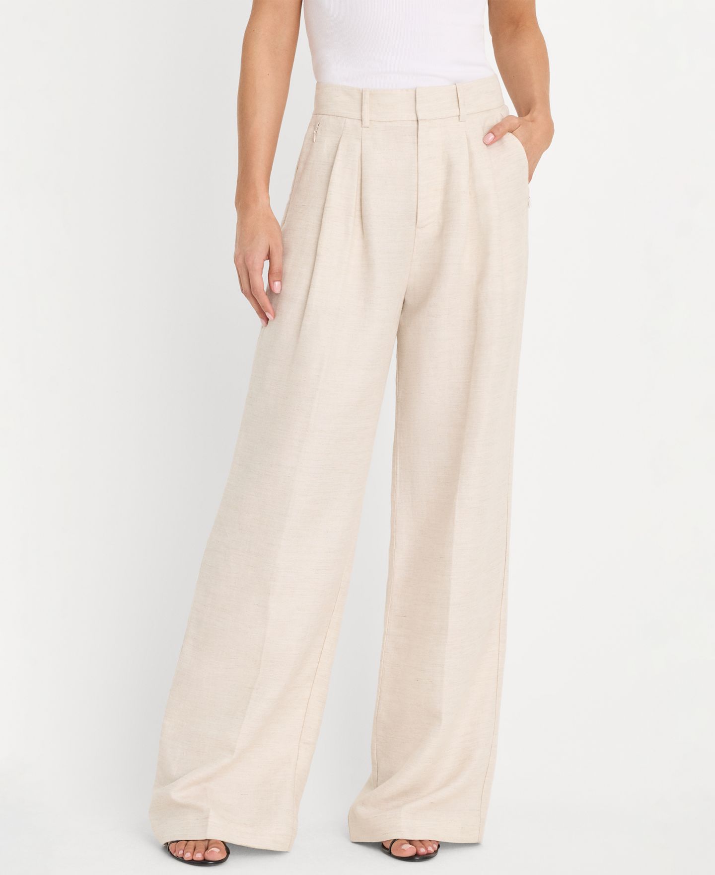 Женские брюки Good American Linen Mid-Rise Wide-Leg Trousers, цвет: Овсяный — фото 10