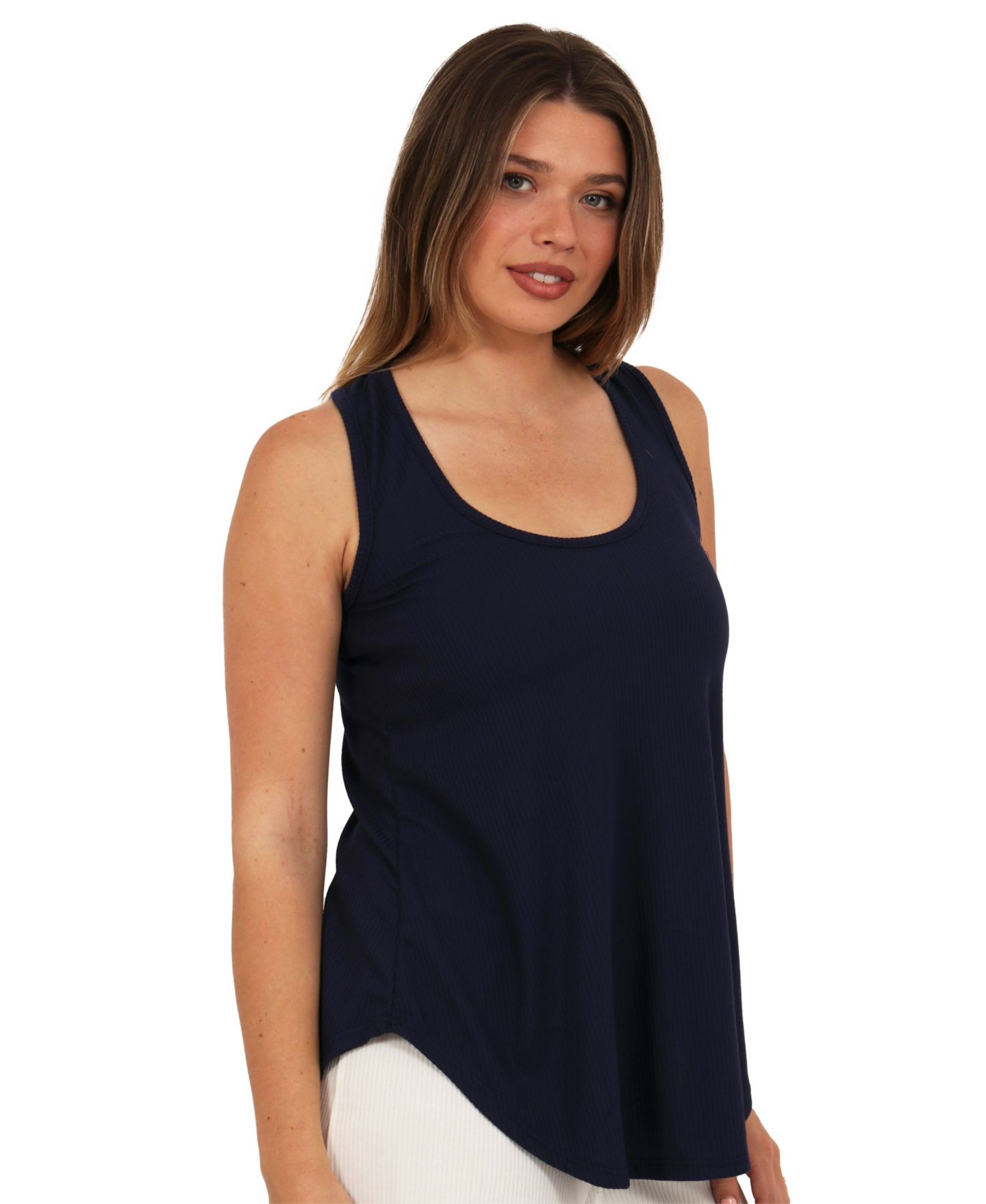 Женский топ 24seven Comfort Apparel Ribbed Scoop Neck, цвет: Тёмно-синий — фото 2