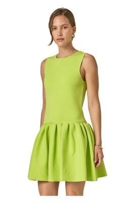English Factory - Peplum Sleeveless Knit Dress LIME / M