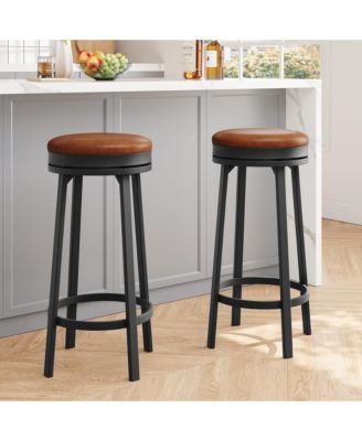  Swivel Bar Stools Set of 2, Counter Height Backless Round Bar Stools with Footrest