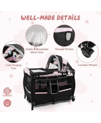 Baby Portable 4-in-1 Pack and Play Nursery Center with Bassinet and Canopy