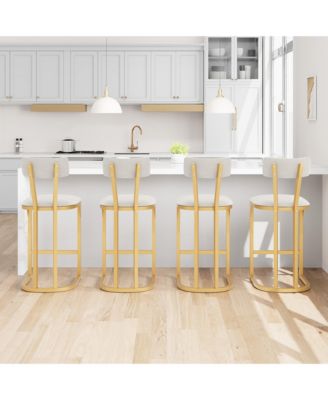 Set of 8 Counter Height Metal Bar Stools with Upholstered Back
