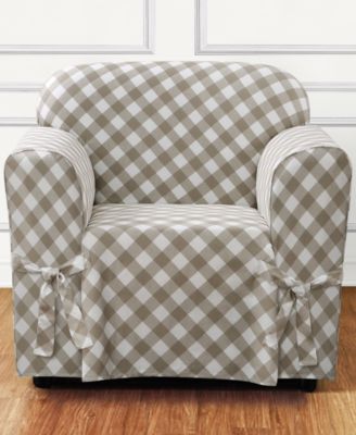 Sure Fit - Buffalo Check One-Piece Straight Skirt with Cord Chair Slipcover