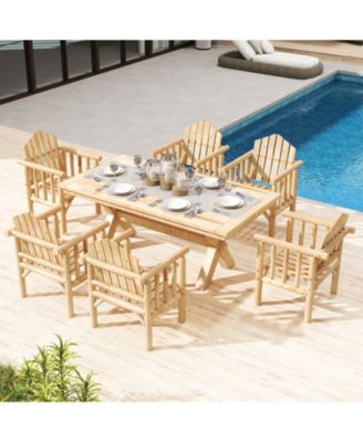 Solid Wood Outdoor Patio Armchair with High 105 Degree Reclined Back and Curved Armrests