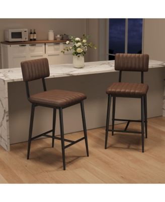 Set of 2 400LBS Heavy-Duty Counter Height PU Leather Stools