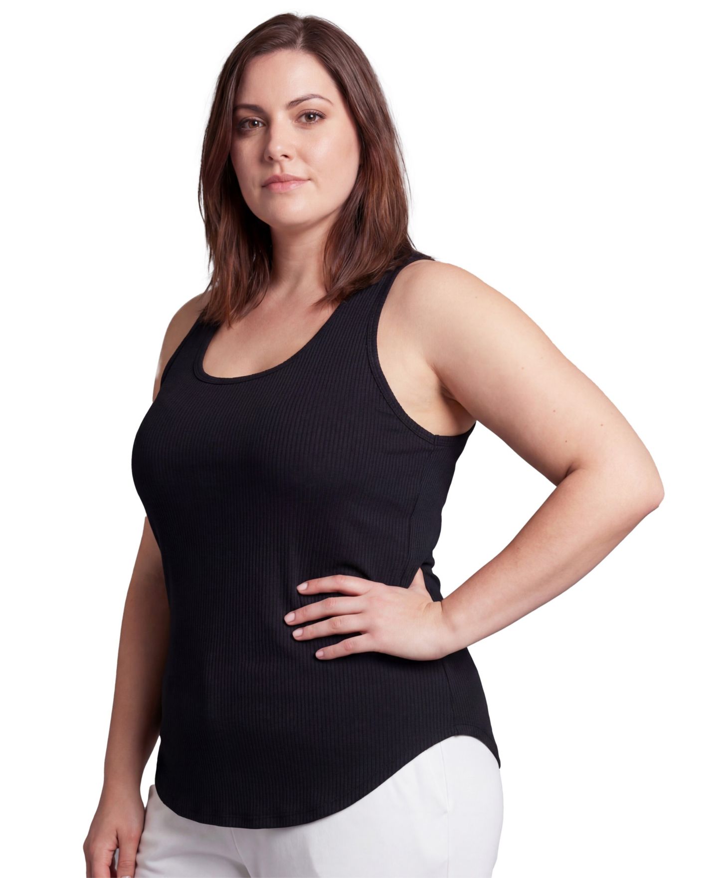 Женский топ 24seven Comfort Apparel Plus Size Curvy Ribbed Knit Long Flared, цвет: Чёрный — фото 3