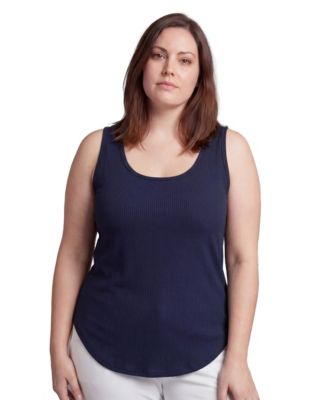 Plus Size Curvy Ribbed Knit Long Flared Tank Top