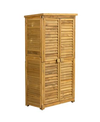 Outdoor Storage Cabinet, Wood Garden Shed, Pool Storage Shed with Lockable Door, Waterproof Roof and 2 Removable Shelves