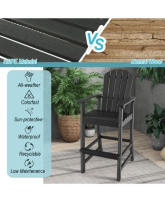 2PCS HDPE Bar Height Stool Tall Chair Armrest Footrest All Weather Outdoor Patio