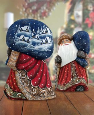 Woodcarved and Hand Painted Santa Yuletide Village Visitor with Bag Figurine