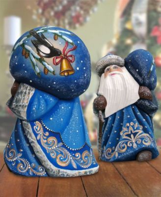 Woodcarved and Hand Painted Santa Midnight Yuletide Chorus with Bag Figurine
