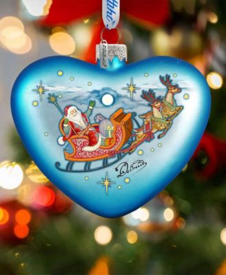 Santa on His Way Hart Glass Ornament