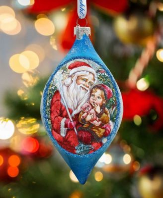 Teddy Bear Santa Drop Glass Ornament
