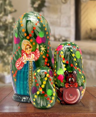 Christmas Tree and Snowmaiden 3-Piece Russian Matryoshka Nested Dolls Set