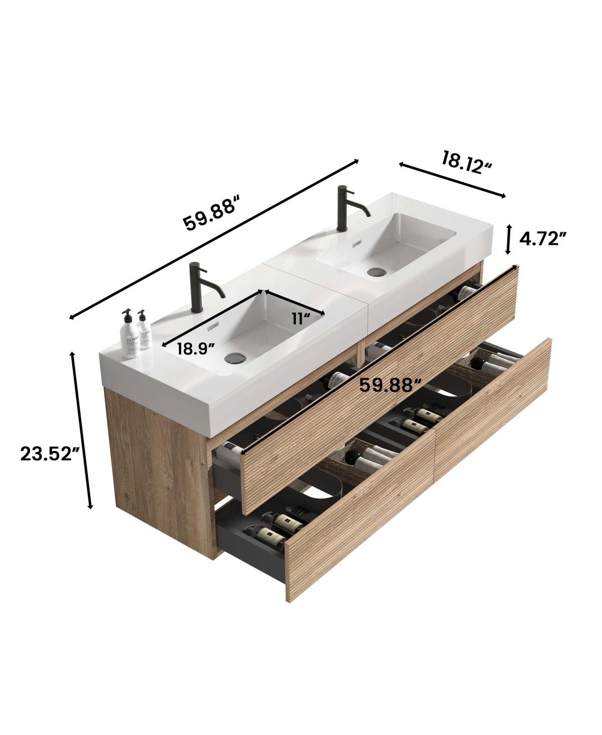 Sillysis Mid-Century Modern Bathroom Vanity with Oak Grille Double Drawers