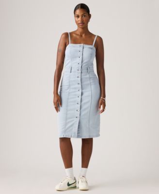 white christmas dresses Denim Overall Jumper Raw Hem Midi Dress main image 0