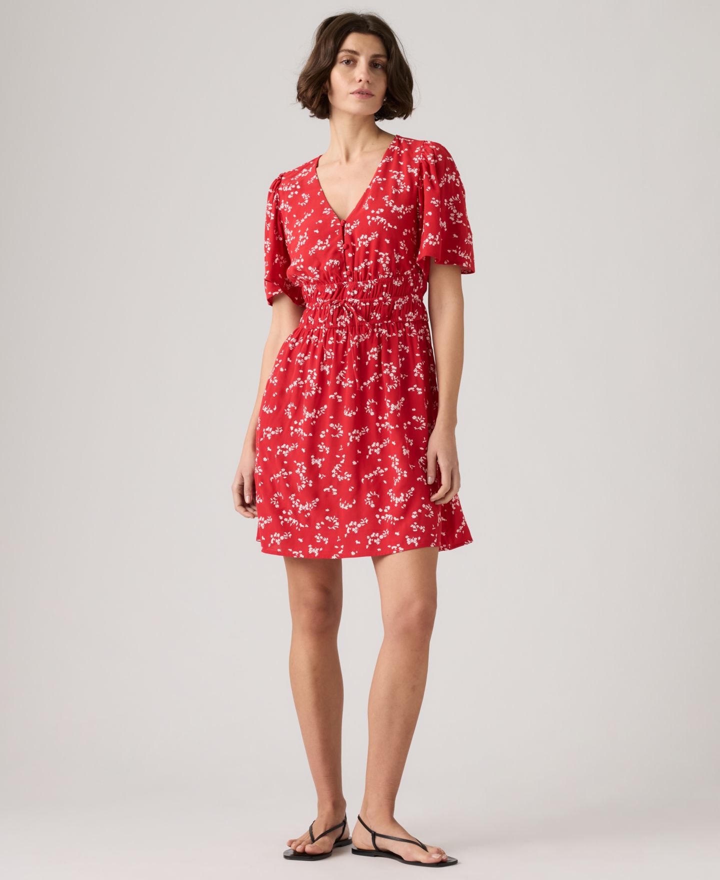 Женское платье Levi's Rylan V-Neck Mini Crepe, цвет: С принтом красный — фото 1