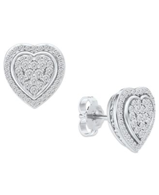 Diamond Heart Cluster Stud Earrings (1/2 ct. t.w.) in Sterling Silver