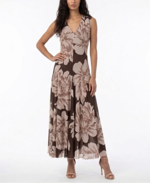 Женское платье Taylor V-Neck Floral Stretch Knit, цвет: Какао коричневый бежевый