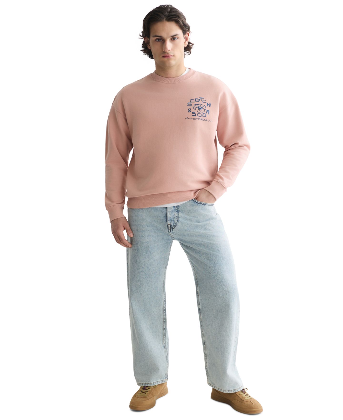 Мужской свитшот SCOTCH & SODA Tile Artwork Relaxed-Fit Crewneck, цвет: Розовый — фото 3