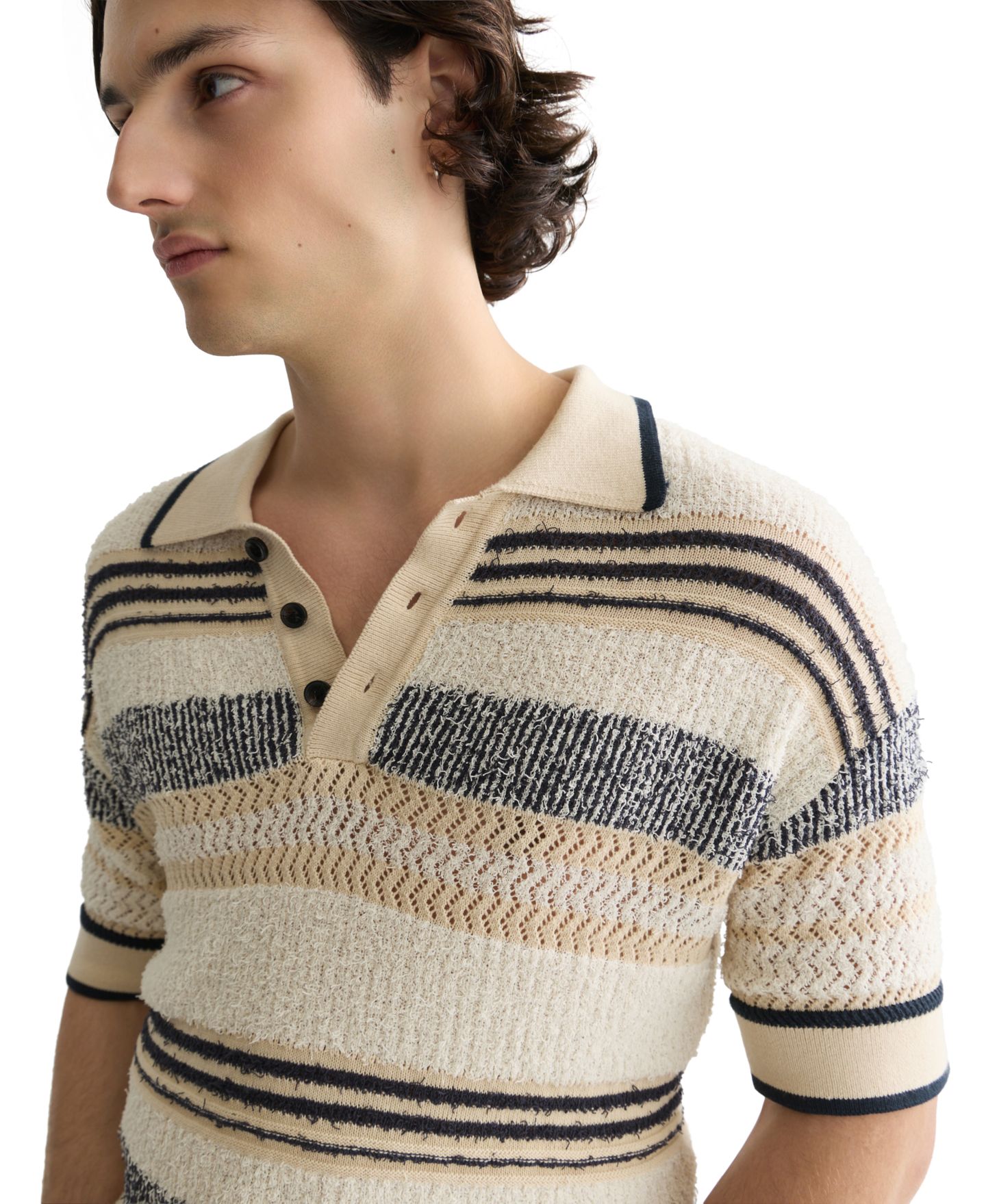 Мужское поло SCOTCH & SODA Striped Short-Sleeve Knit Polo, цвет: Сливочный синий полосатый — фото 3
