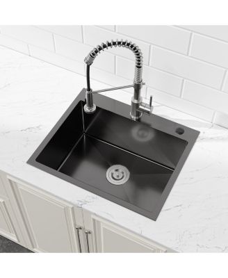23 x 19 Inch Stainless Steel Kitchen Sink Single Bowl Undermount Handmade with US Standard Drain and Hook