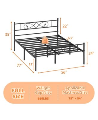 Metal Platform Bed Frame with Decorative Headboard and Footboard, Underbed Storage, Box Spring Not Required