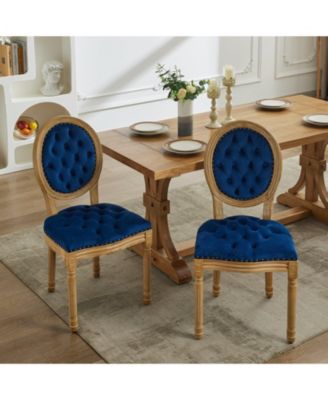 French Style Solid Wood Frame Dining Chair with Velvet Upholstery and Nailhead Trim Set of 2