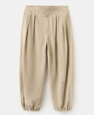 Women's Pleated Baggy Suede Pants