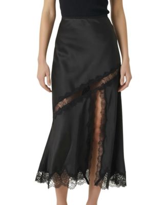 Women's Lace-Trim Asymmetric Satin Midi Skirt