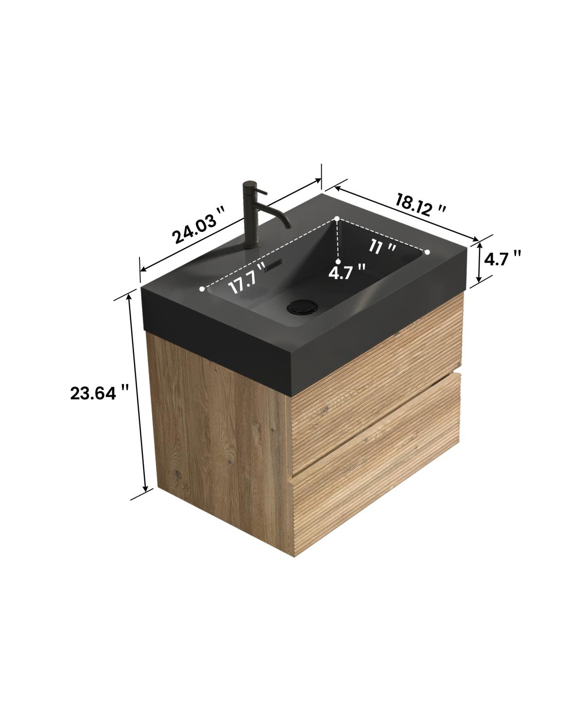 Sillysis Mid-Century Modern Bathroom Vanity with Double Drawers, Quartz Basin