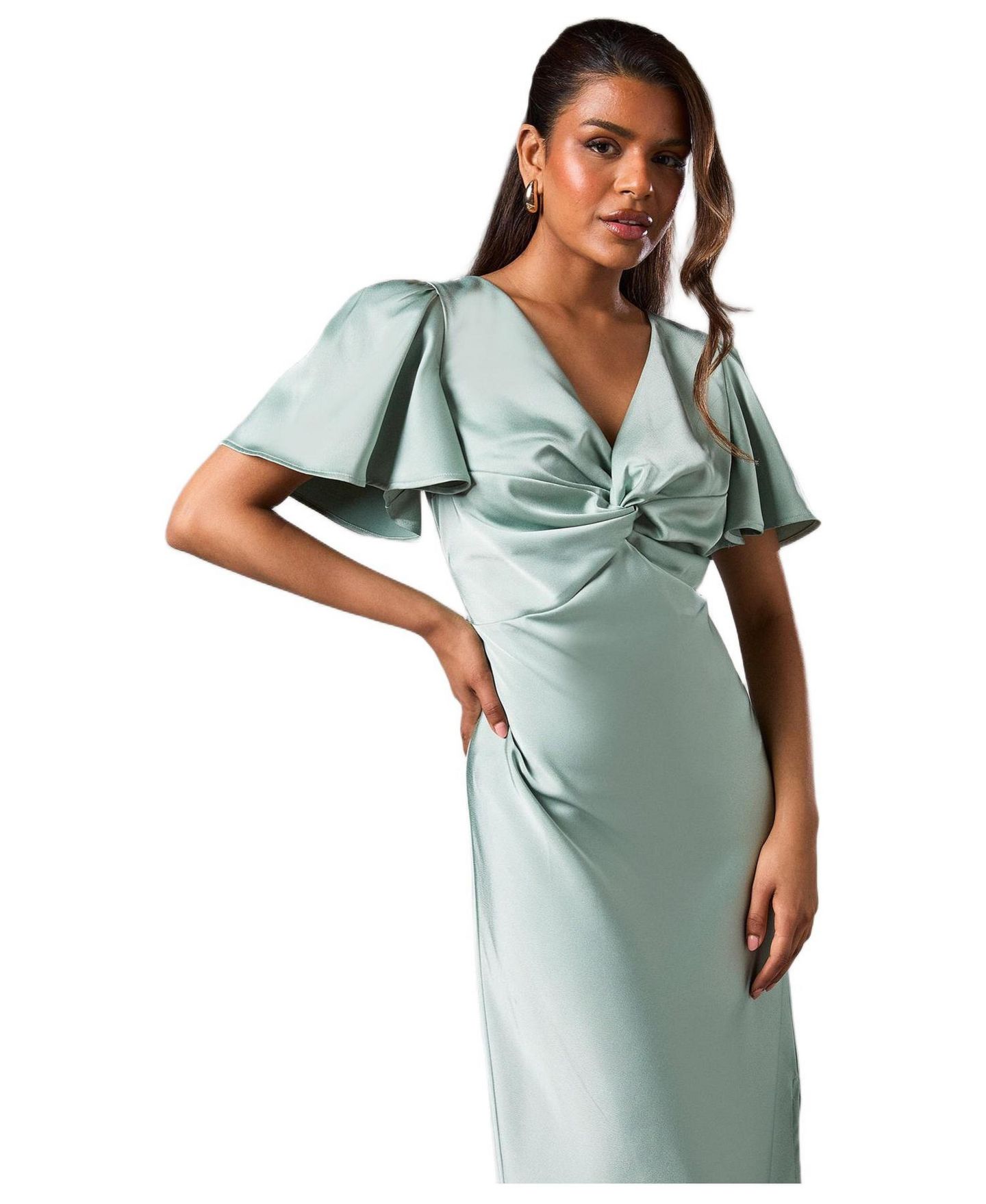 Женское платье Oasis Angel Sleeve Midi Bridesmaid, цвет: Шалфейный — фото 3