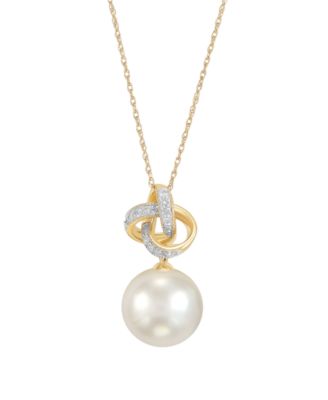 Honora White Ming Pearl 11-12mm Diamond 110 ct tw Loveknot Pendant Necklace in 10k Yellow Gold - 10k Yellow Gold 2050$