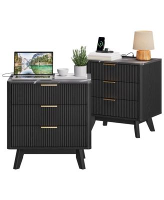 Home Set of 2, 3-Drawer Nightstand Wooden Storage Cabinet